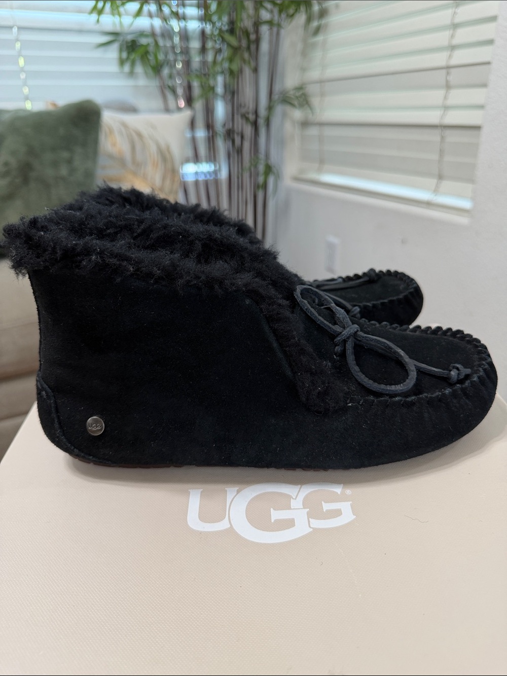 UGG Black Shearling Moccasin Slipper